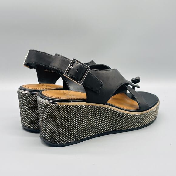 Donald J Pliner Sandals Womens 7 Black Leather Almee Slingback Wedge Platform - Picture 8 of 10